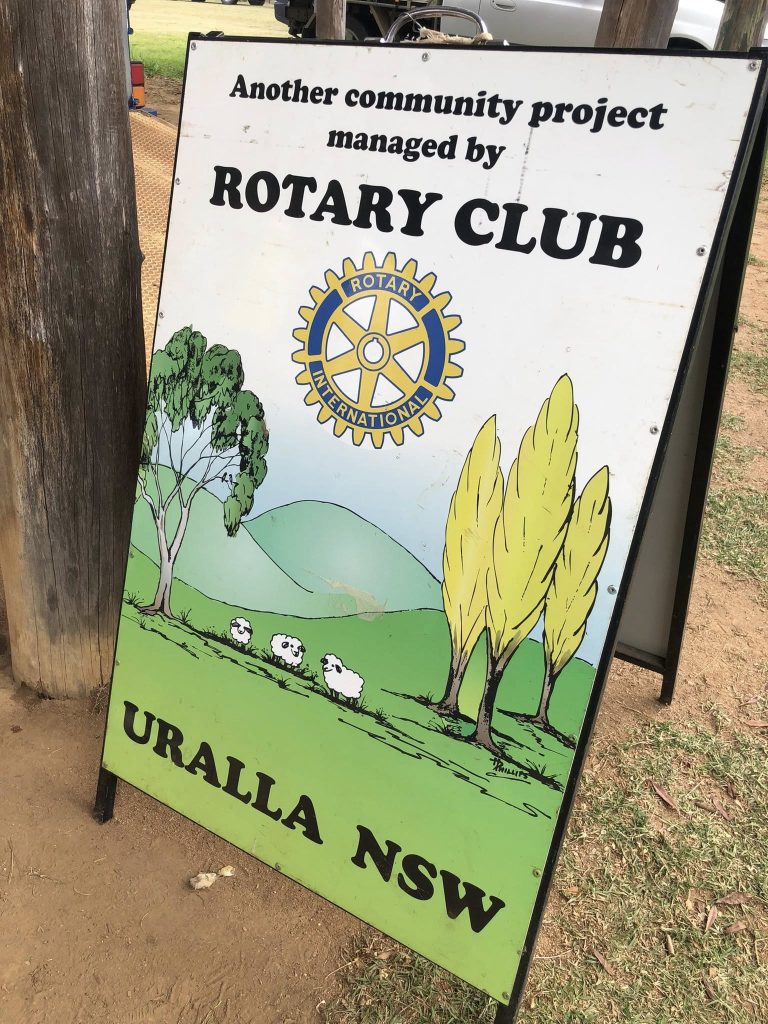 Uralla Rotary Club corflute displaying the text Ánother Community Project Managed by Uralla Rotary