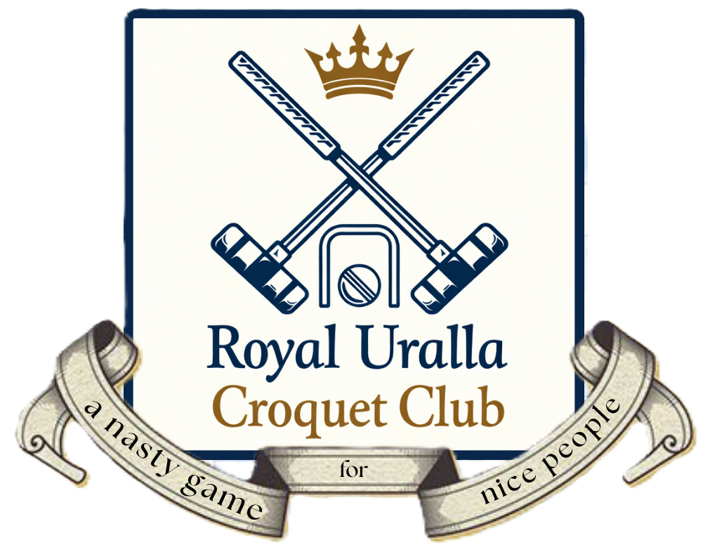 Royal Uralla Croquet Club logo with banner underneath reading "a nasty game for nice people"